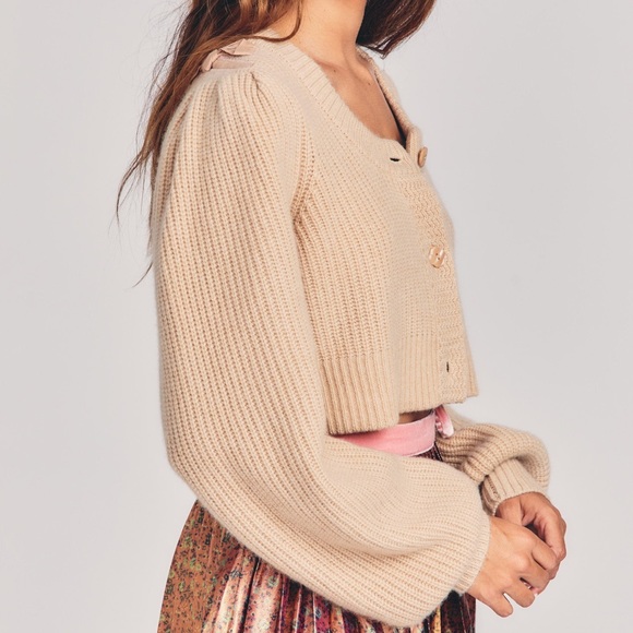 LoveShackFancy Branton Cashmere Cropped Cardigan - Picture 4 of 8
